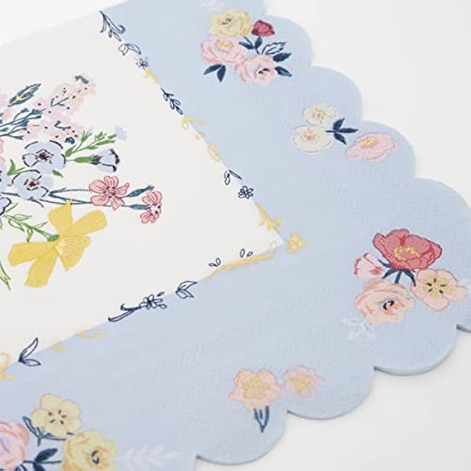 ENGLISH GARDEN LARGE NAPKINS  FLORAL PARTY NAPKINS WITH GOLD FOIL AND SCALLOPED EDGE, ELEGANT PAPER NAPKINS FOR BIRTHDAY, WEDDING, ANNIVERSARY, PACK OF 16 - Image 3